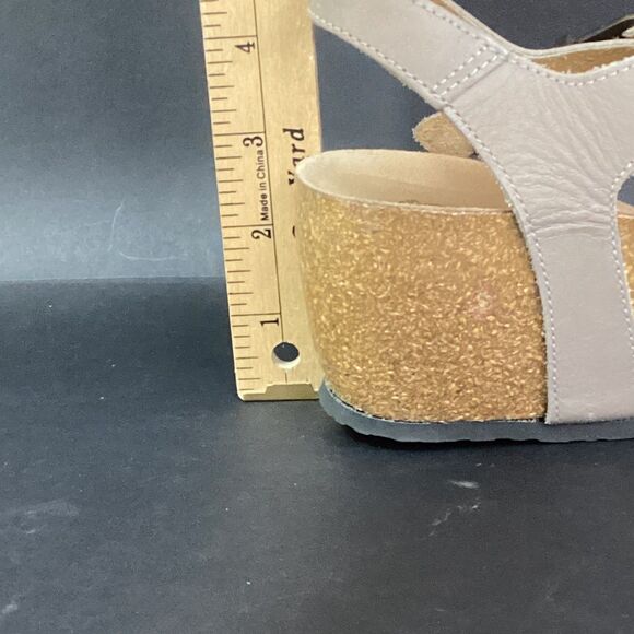 Vionic Orthaheel Strappy Slingback-Women 7-Tan-Flower-Buckle-Cork Heel-Gibraltar - Picture 8 of 13